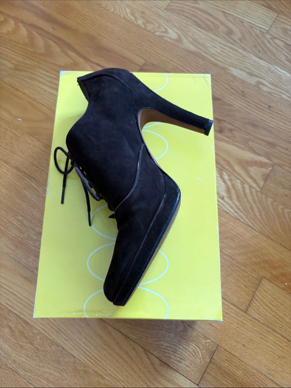 Joan & David Dark Brown Suede Oxford Heel